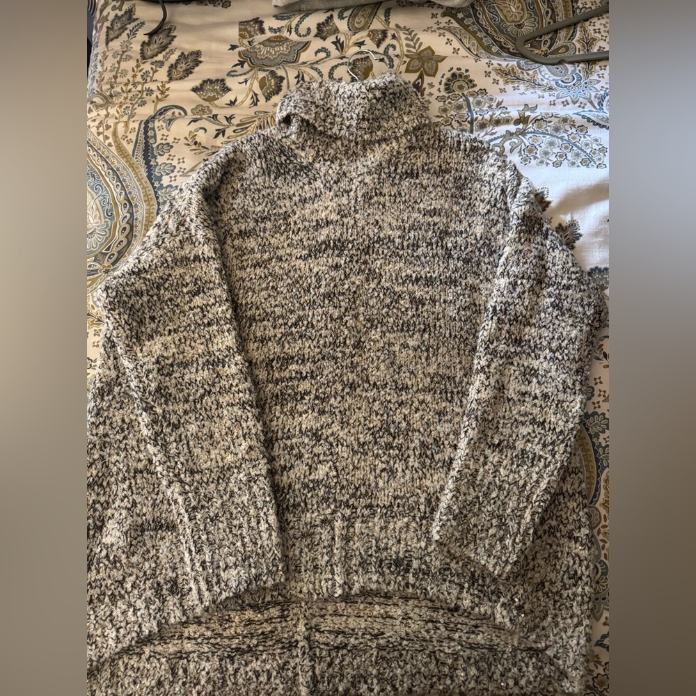 Lou & Gray LOFT Cozy Oversized Turtleneck Metallic Marled Knit Sweater Size XL